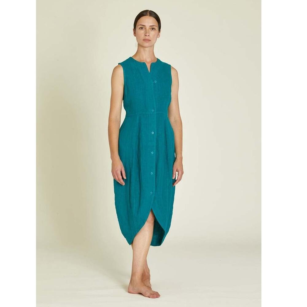 M Black Crane Leaf Dress Lagenlook Japanese minimalism linen sleeveless